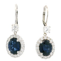 Pendientes Colgantes de Oro Blanco GIA 5,55 ctw Zafiro Ovalado Grande y Diamante