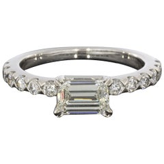 White Gold GIA Certified Emerald Diamond East-West Engagement Ring