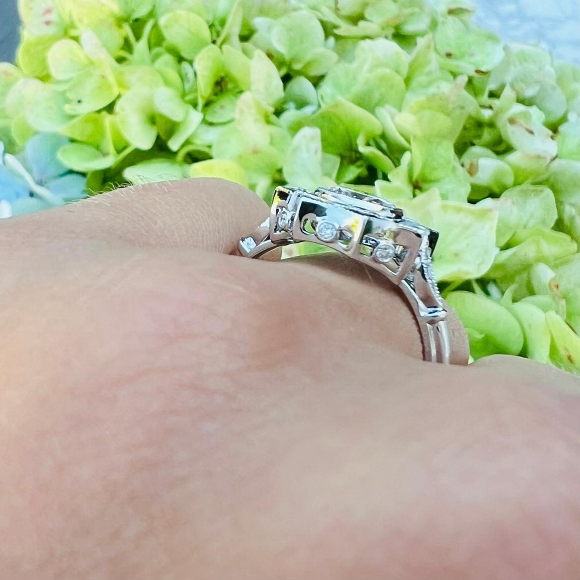 Women's White Gold GIA Diamond & Sapphire Engagement Ring For Sale