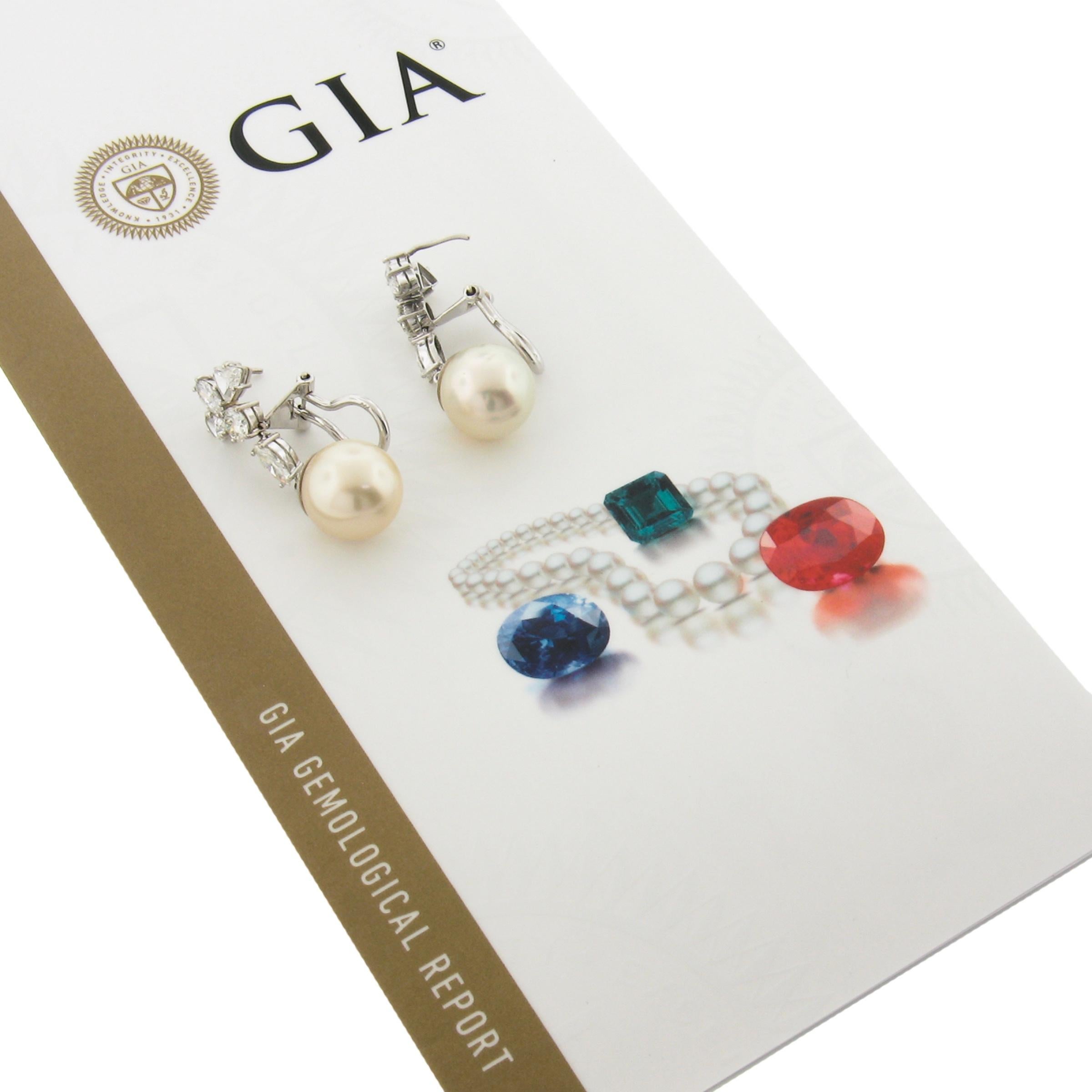 Boucles d'oreilles pendantes en or blanc GIA avec perles de culture d'eau salée et diamants en vente 2