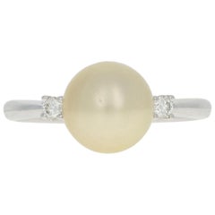White Gold Golden South Seas Pearl and Diamond Ring, 18k Solitaire with Accents