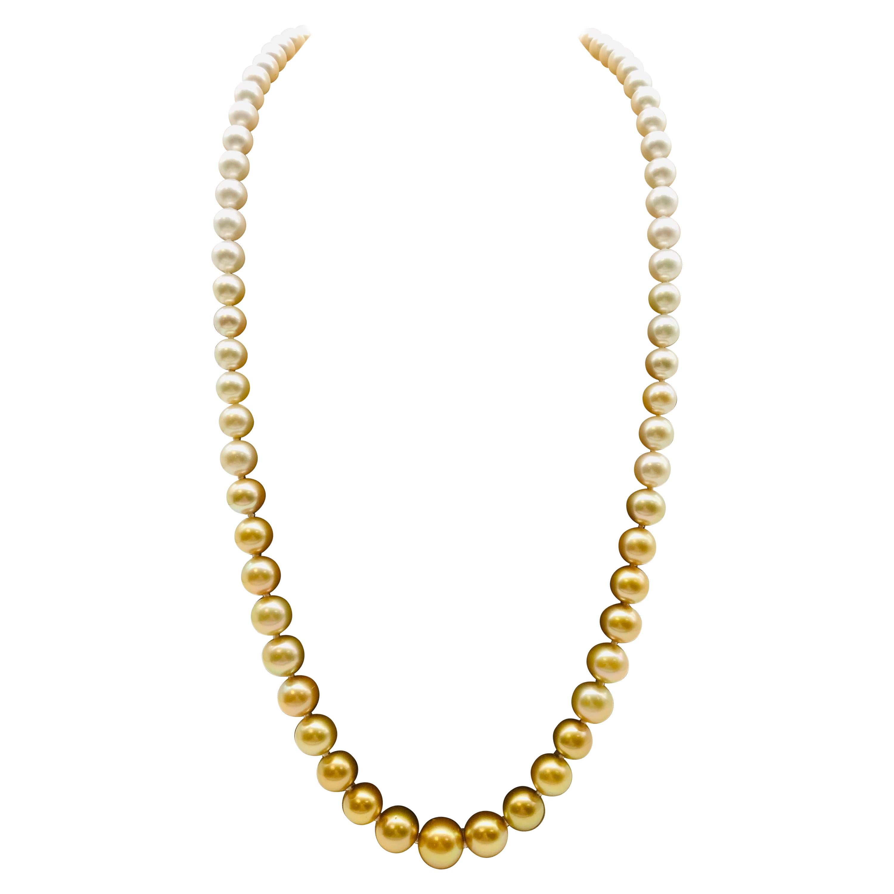  Long pearl necklace from white to gold color