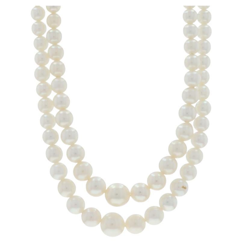White Gold Graduated Strand Pearl Necklace 15 1/4" - 14k