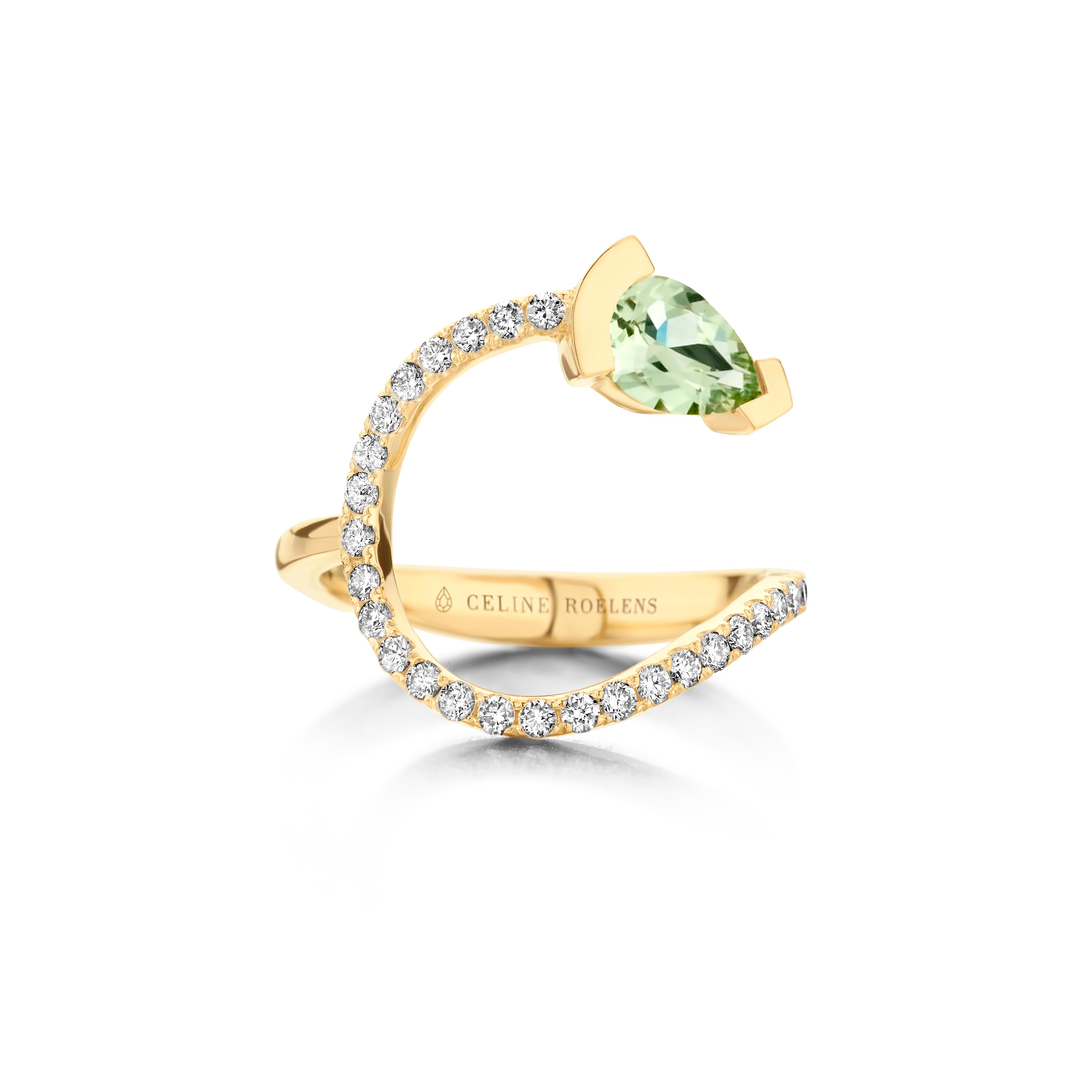 Contemporary White Gold Green Beryl Diamond Cocktail Ring For Sale