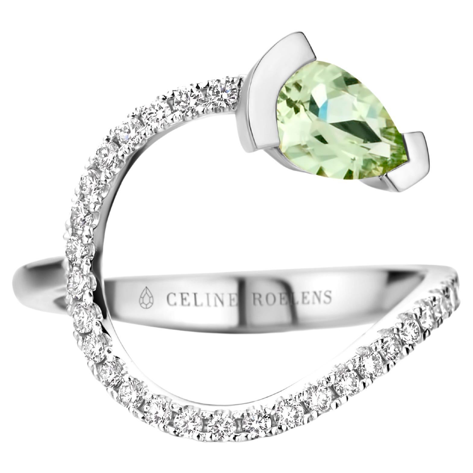 White Gold Green Beryl Diamond Cocktail Ring For Sale