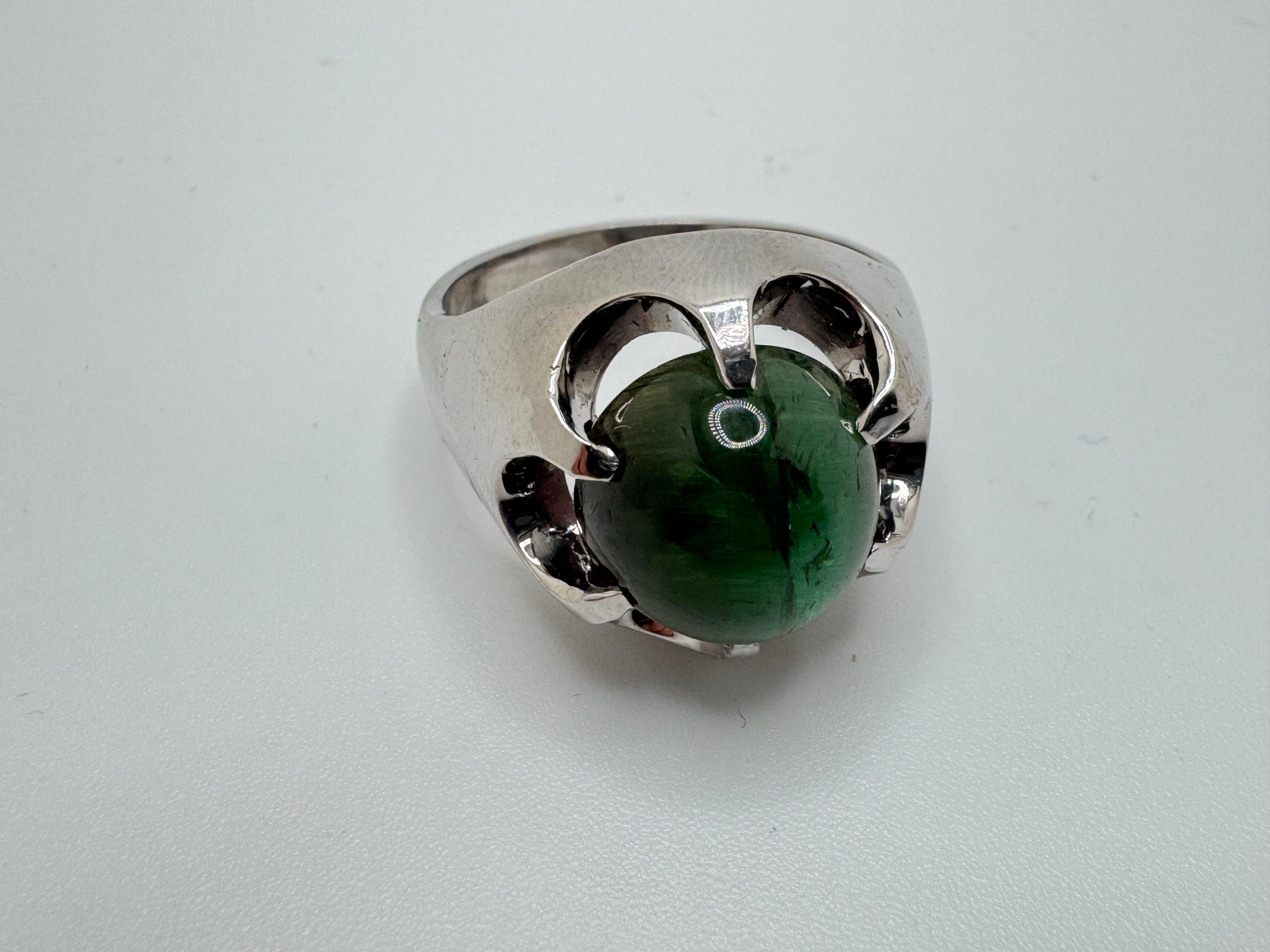 Anello Cocktail con tormalina occhio di gatto verde in oro bianco in vendita 4