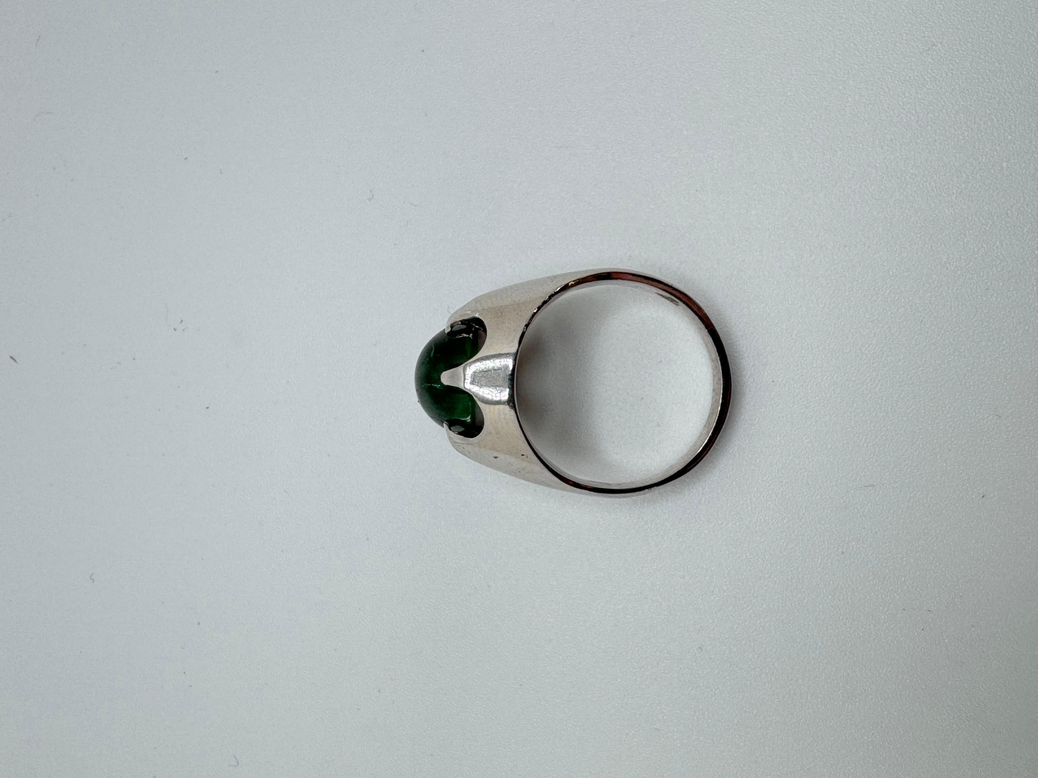 da uomo o donna Anello Cocktail con tormalina occhio di gatto verde in oro bianco in vendita