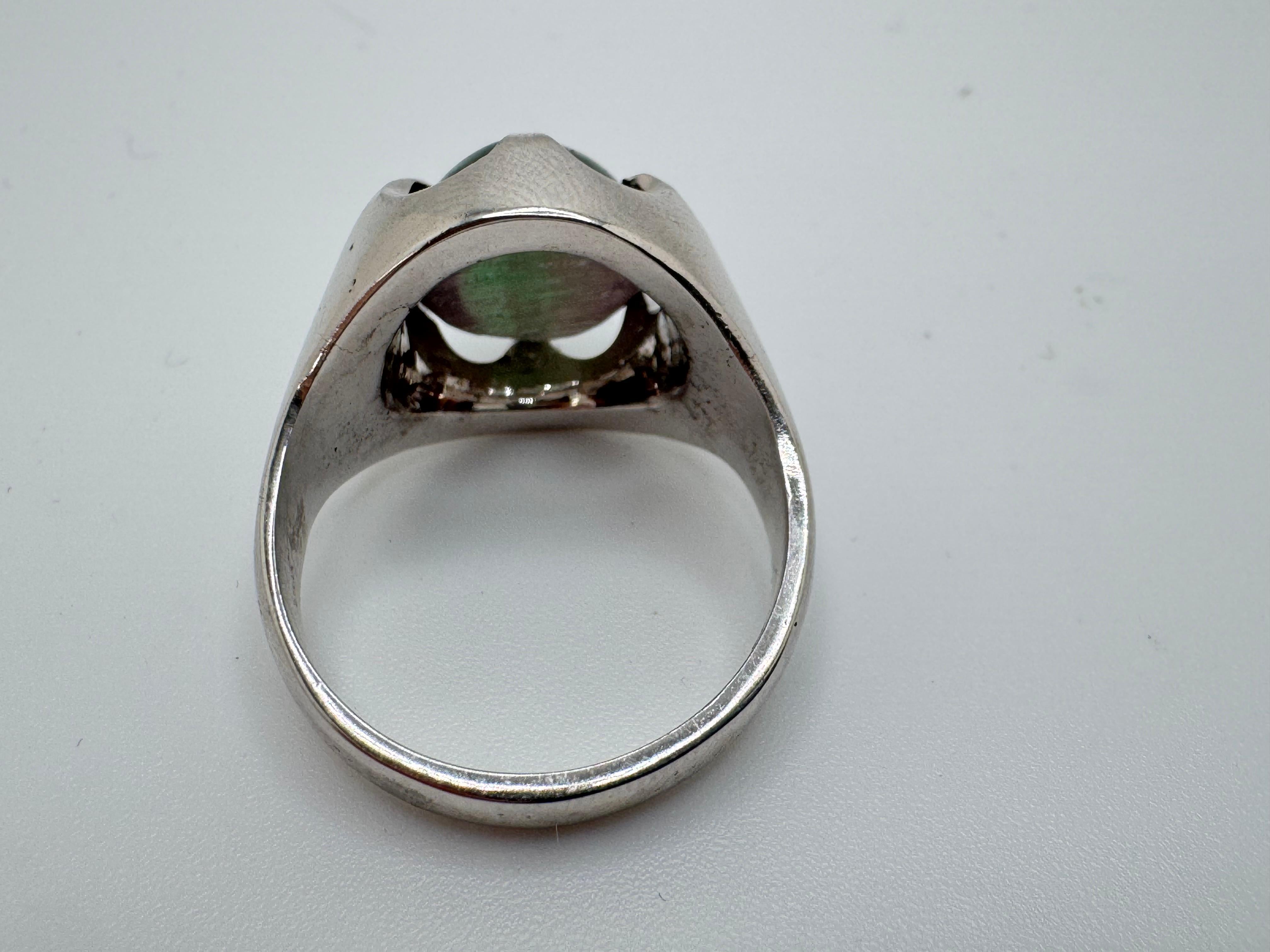 Anello Cocktail con tormalina occhio di gatto verde in oro bianco in vendita 2