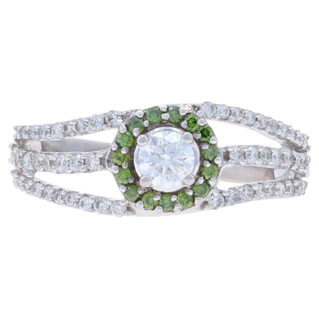 White Gold Green Diamond Halo Ring - 14k Round .50ctw Curved Treated