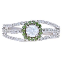 White Gold Green Diamond Halo Ring - 14k Round .50ctw Curved Treated