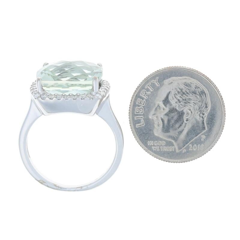 Women's White Gold Green Quartz/Prasiolite Diamond Halo Ring -14k Square Cushion 7.13ctw For Sale