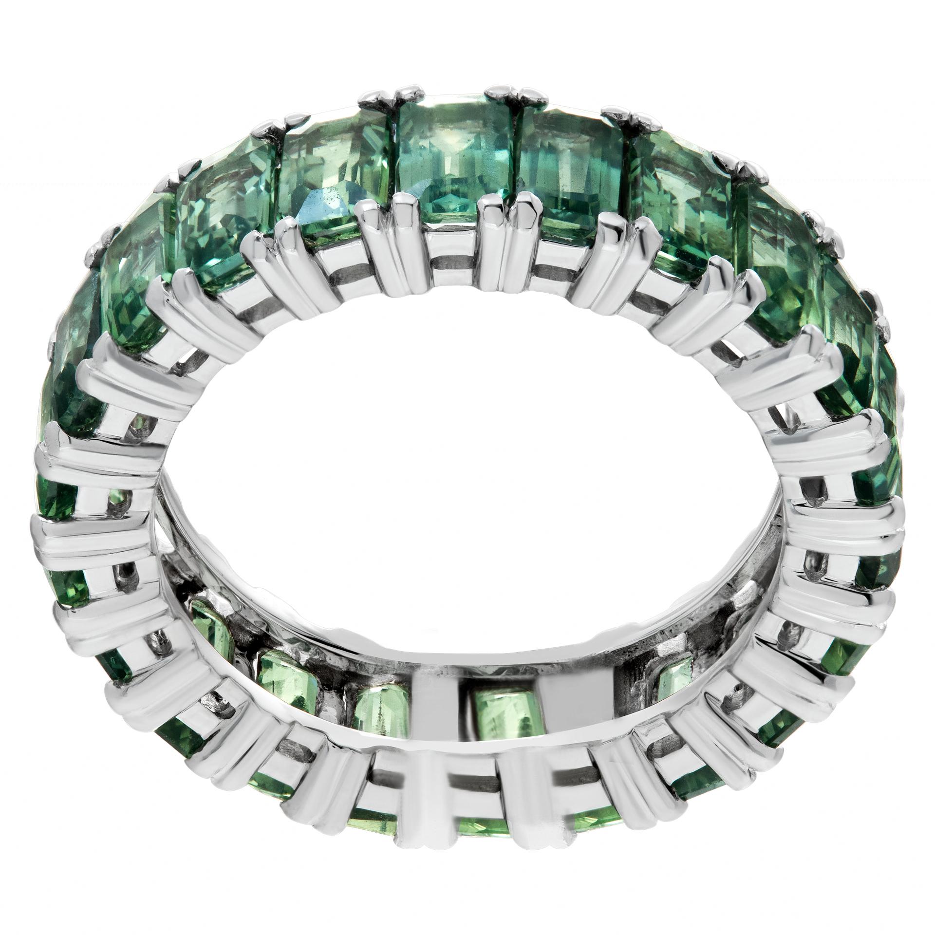 Women's White gold green sapphire eternity band For Sale