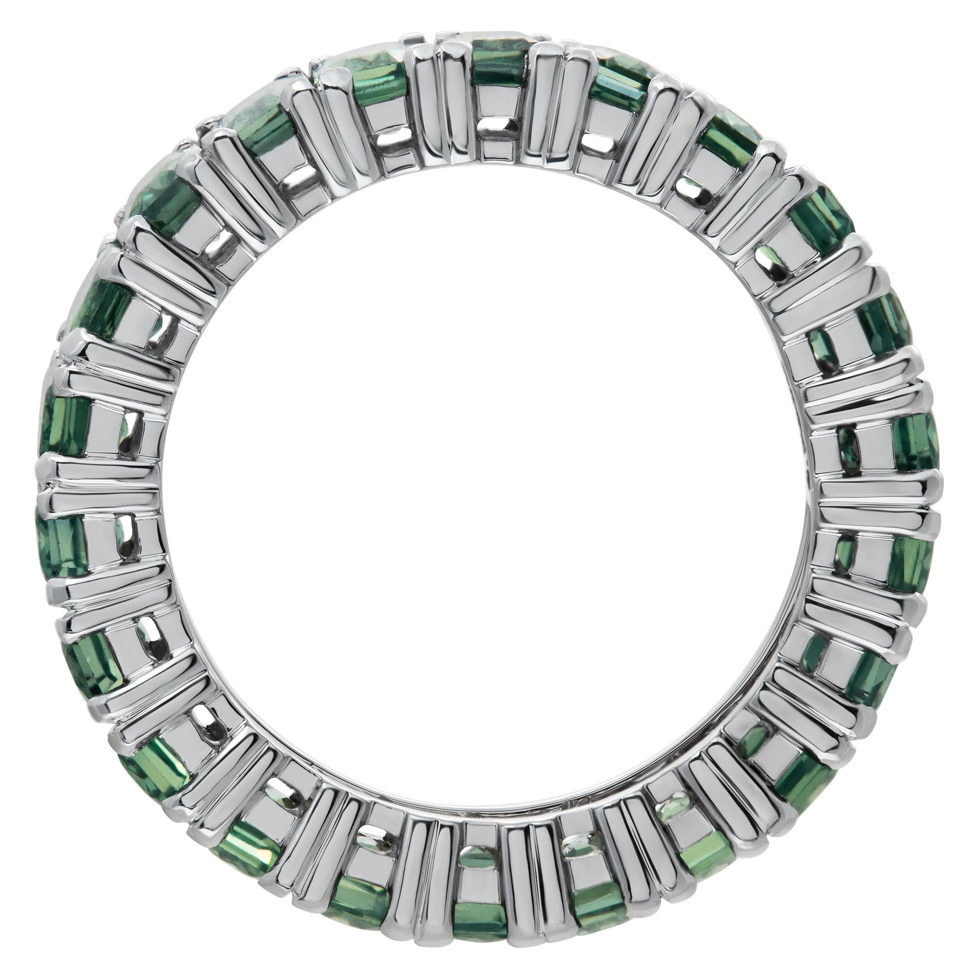 White gold green sapphire eternity band For Sale 1