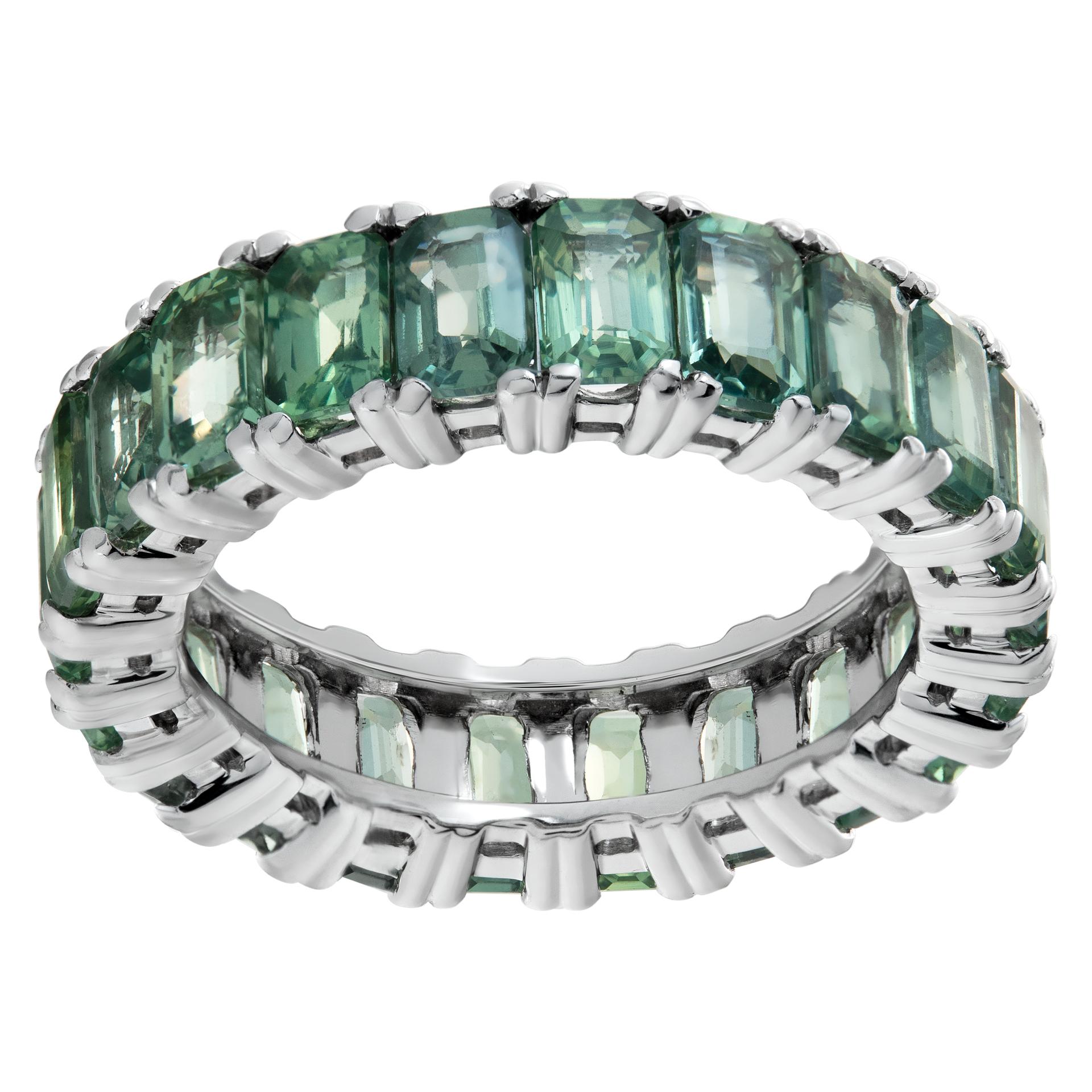White gold green sapphire eternity band