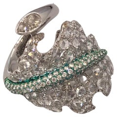 White Gold , Green Titanium & 3.82ct Diamonds Briolette Ring