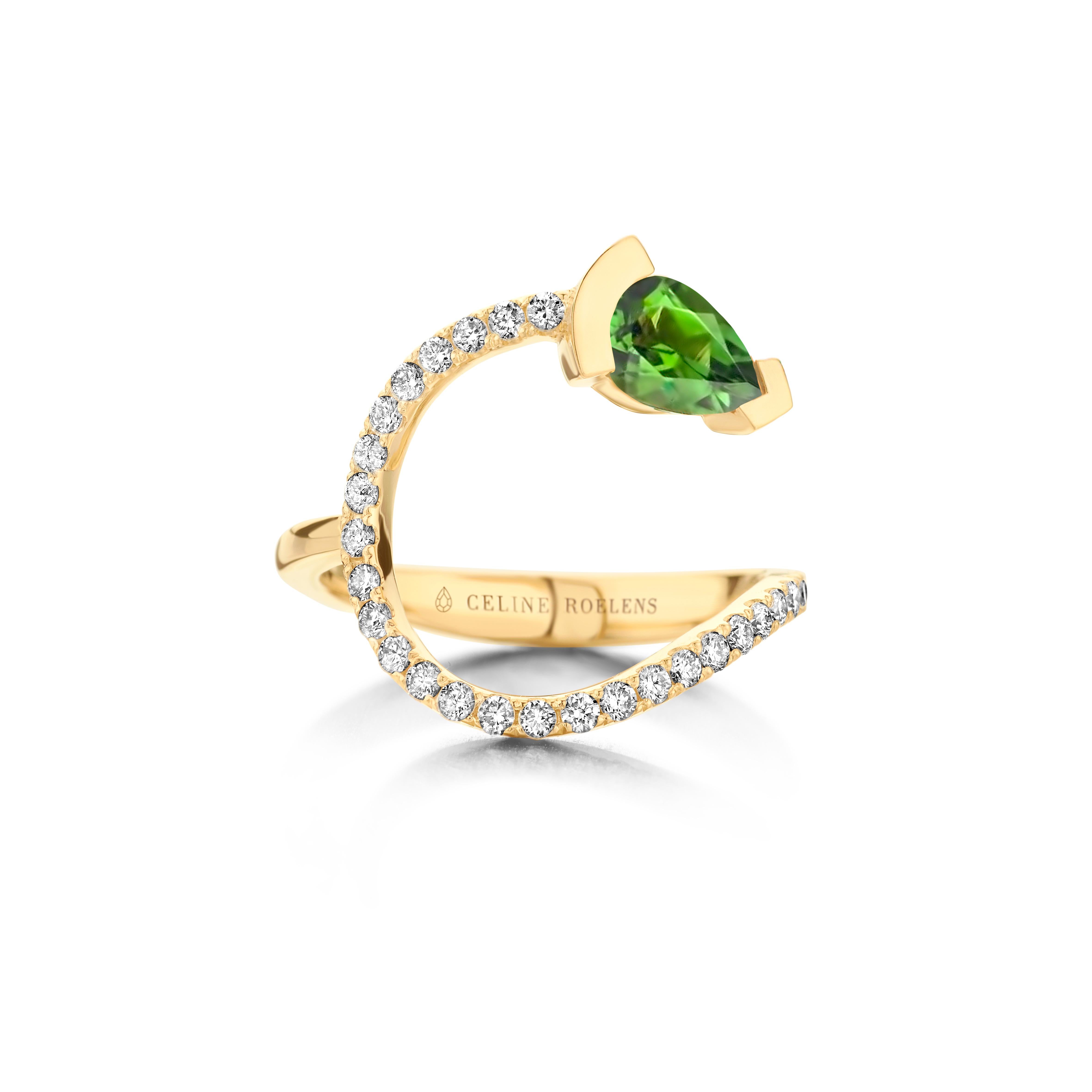 Contemporary White Gold Green Tourmaline Diamond Cocktail Ring  For Sale