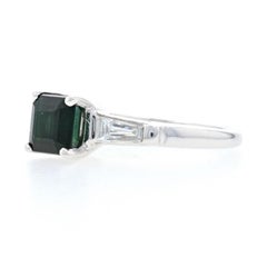 White Gold Green Tourmaline and Diamond Ring, 14 Karat Square 2.20 Carat