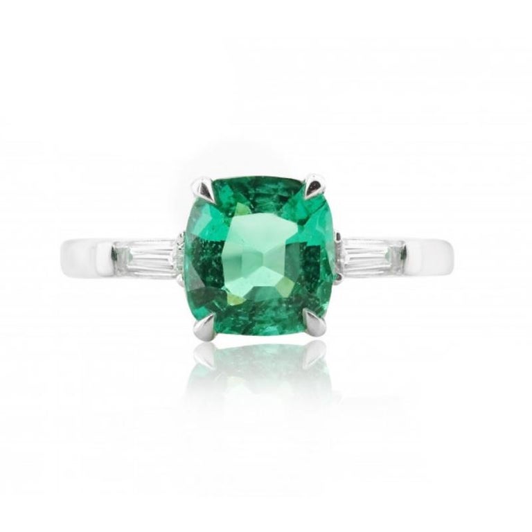 White Gold Green Zambian Emerald Ring with Diamonds, 1.35 Carat For ...
