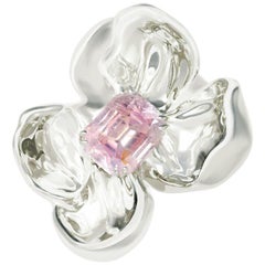 White Gold GRS Cert. No Heat Padparadscha Sapphire Contemporary Brooch 