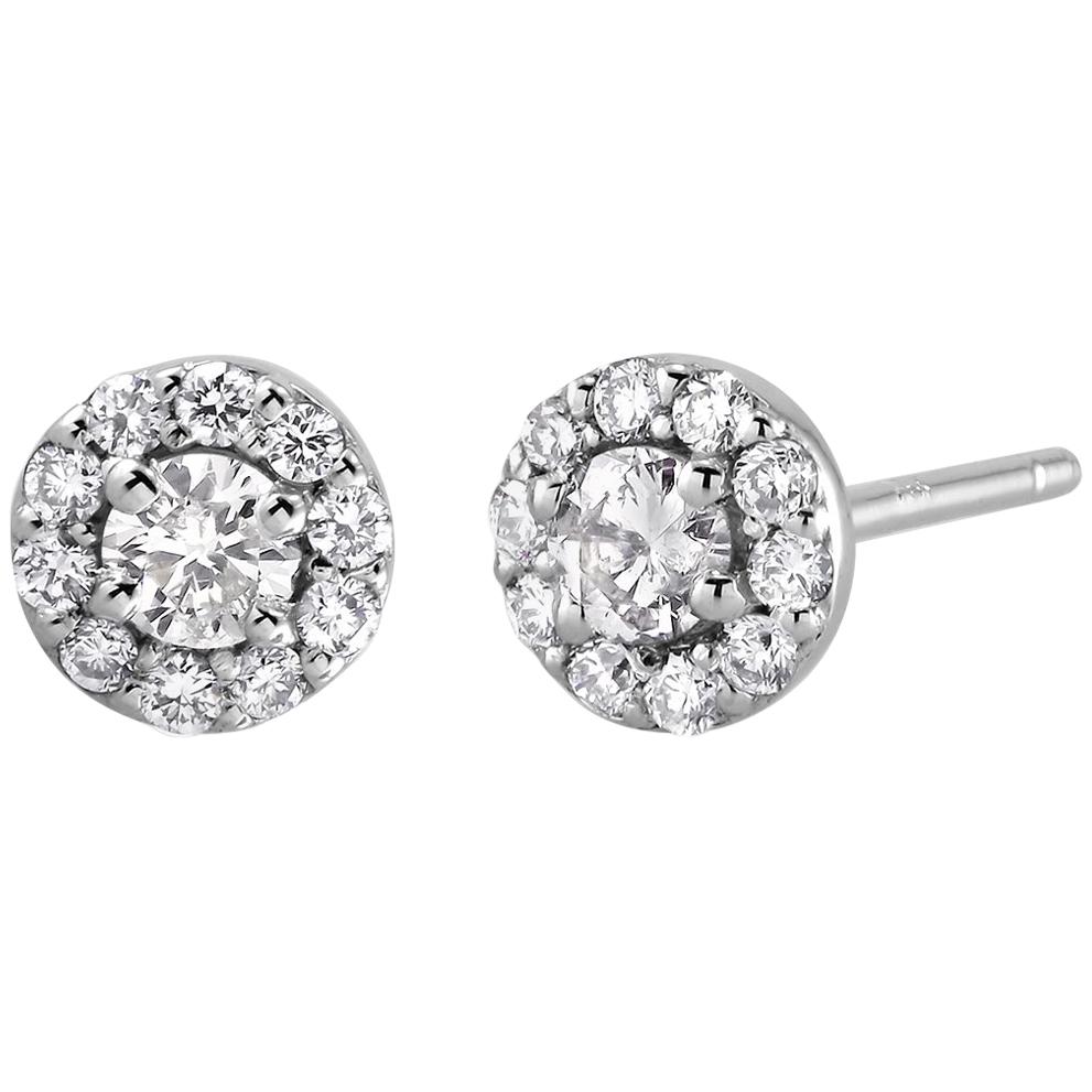 White Gold Halo Diamond Earrings Weighing 0.50 Carat