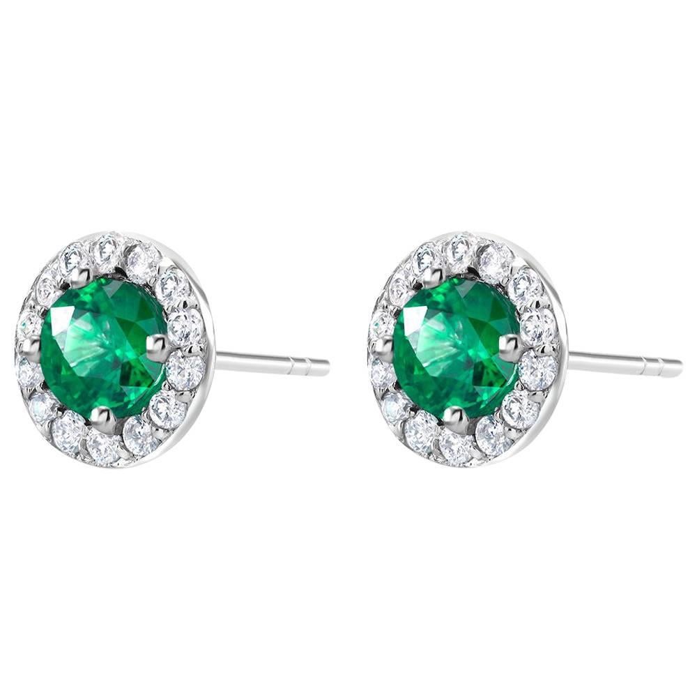 White Gold Halo Emerald Diamond Earrings Weighing 1.25 Carat