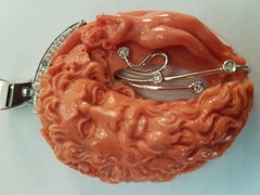 White Gold Hand Carved Diamond Coral Pendant