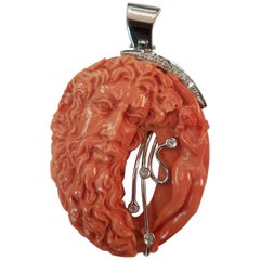 White Gold Hand Carved Diamond Coral Pendant