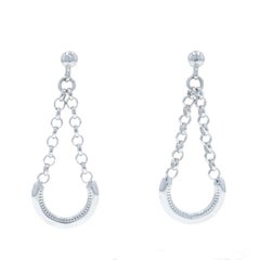 White Gold Hanging Curved Bar Dangle Earrings 14k Teardrop