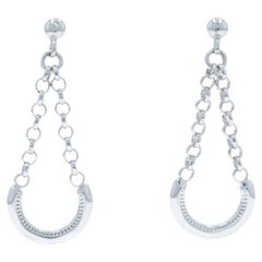 White Gold Hanging Curved Bar Dangle Earrings 14k Teardrop