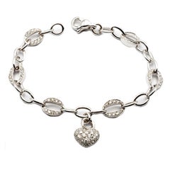 White Gold Heart Charm Bracelet with Diamonds Made in Italy