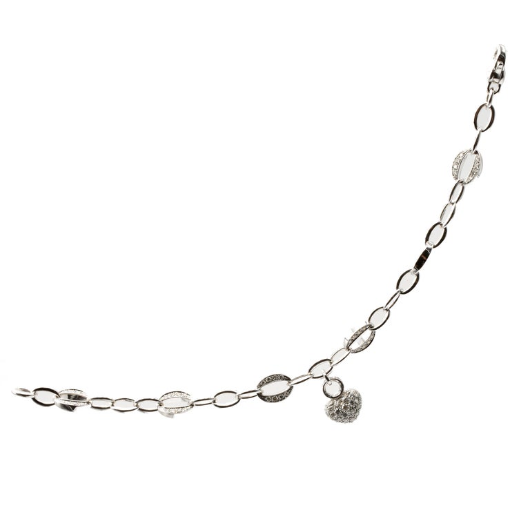 White Gold Heart Charm Bracelet with Diamonds Made in Italy For Sale at