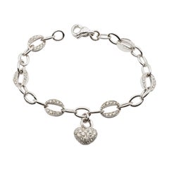 White Gold Heart Charm Bracelet with Diamonds Made in Italy