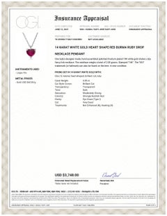 White Gold Heart Shape Red Burma Ruby Drop Necklace Pendant
