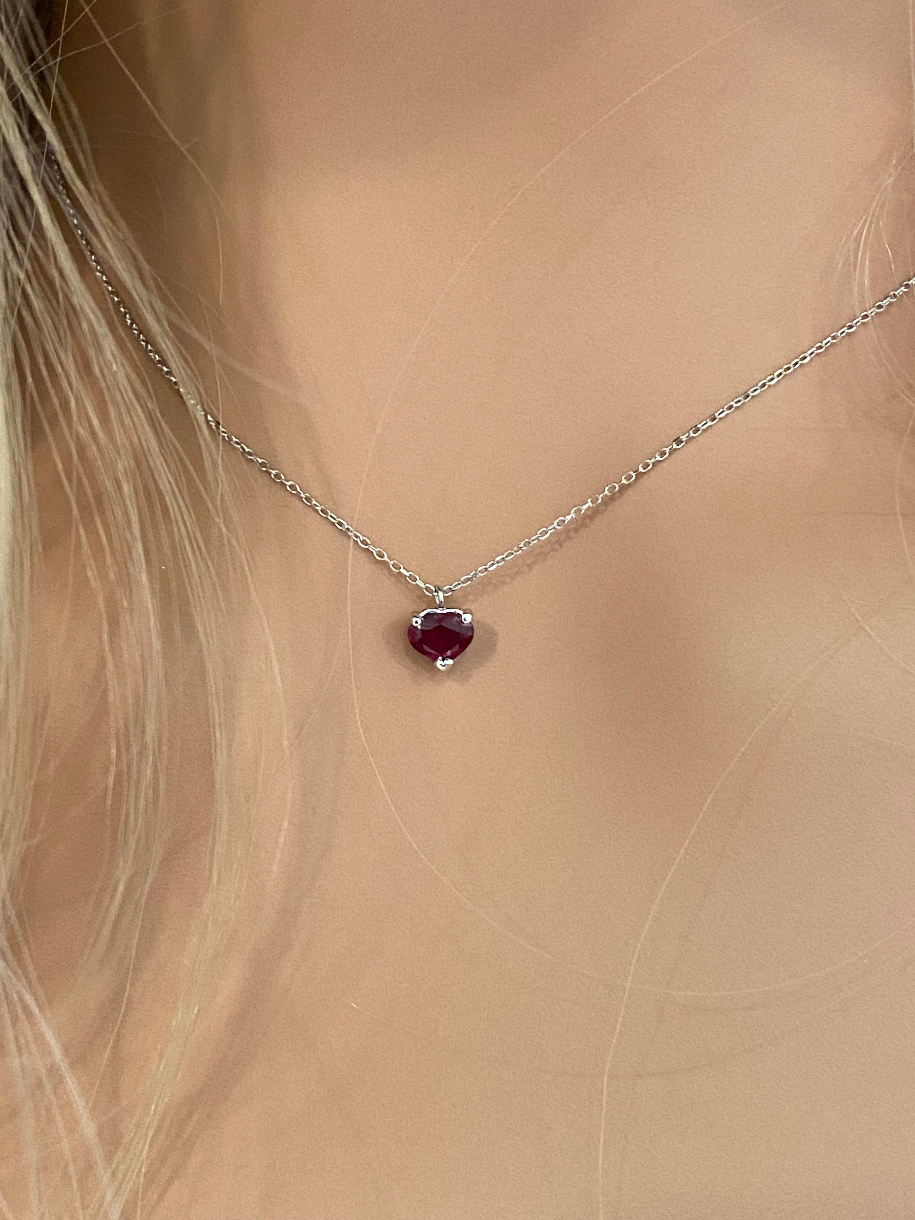 Modernist White Gold Heart Shape Red Burma Ruby Drop Necklace Pendant