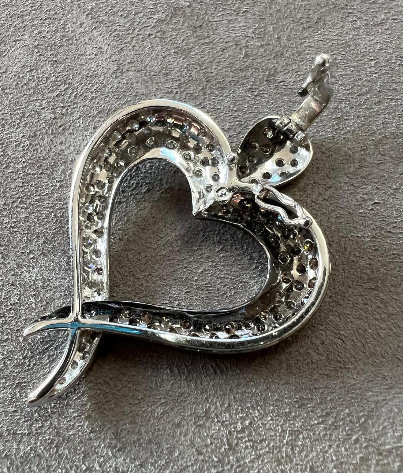 White Gold Heart Shaped White And Cognac Diamond Pendant In Excellent Condition For Sale In Boulder, CO
