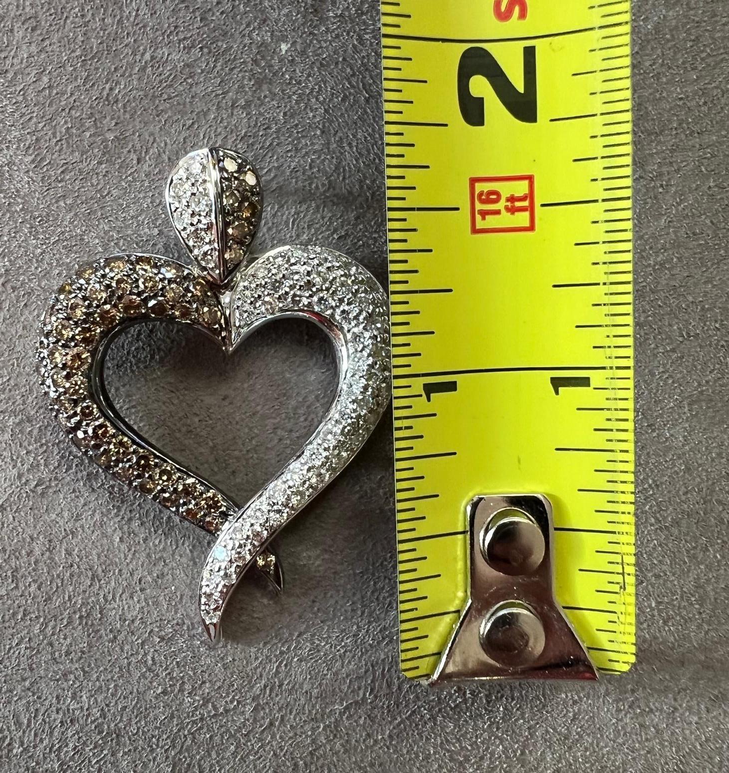 Women's White Gold Heart Shaped White And Cognac Diamond Pendant For Sale