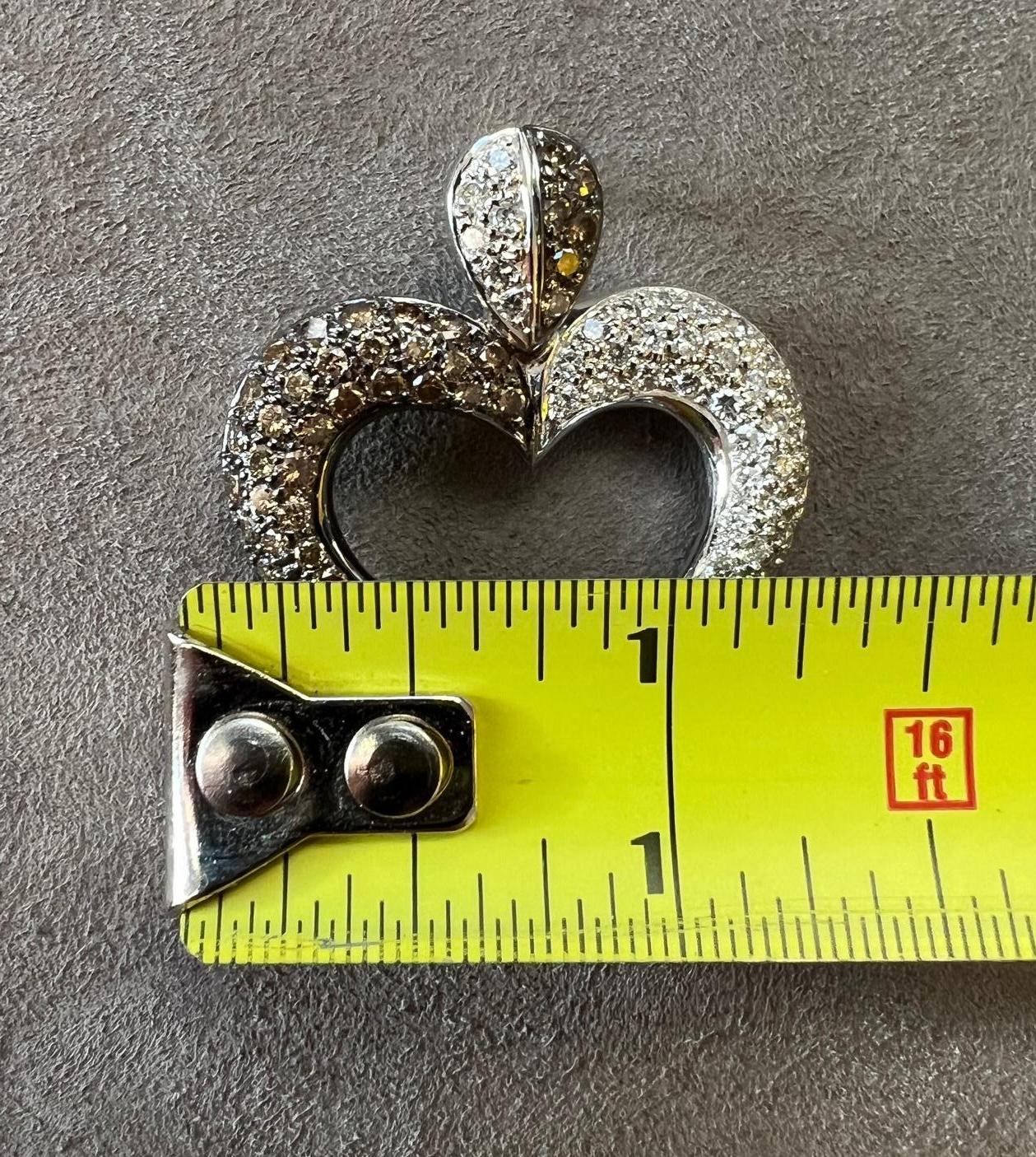 White Gold Heart Shaped White And Cognac Diamond Pendant For Sale 1