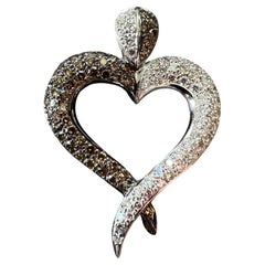 White Gold Heart Shaped White And Cognac Diamond Pendant