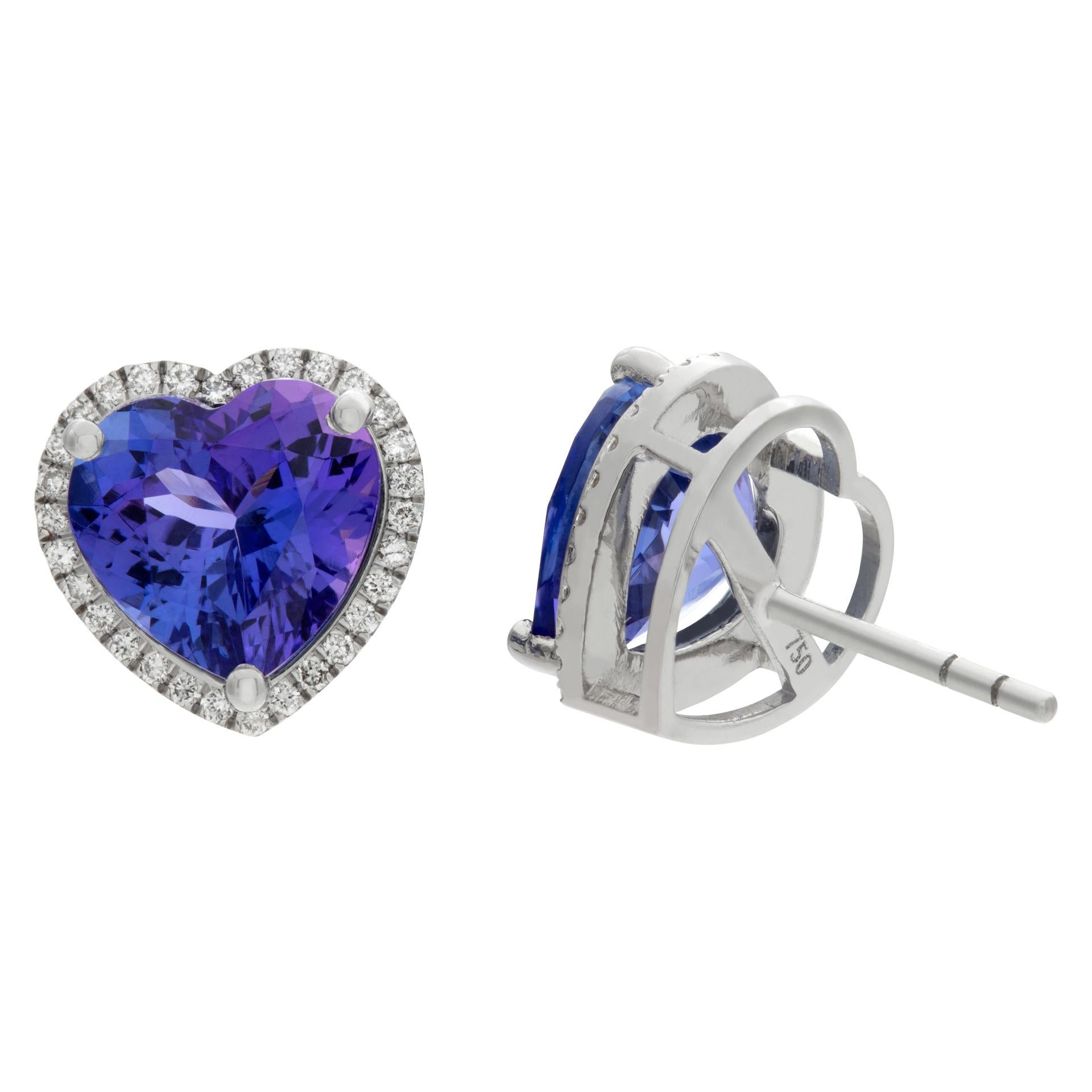 Women's White gold heart tanzanite and diamond stud earrings For Sale