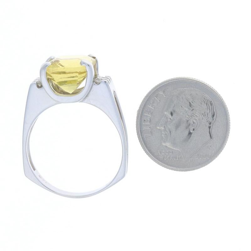 Women's White Gold Heliodor/Yellow Beryl & Diamond Ring 14k Cushion 4.53ctw Euro Shank For Sale