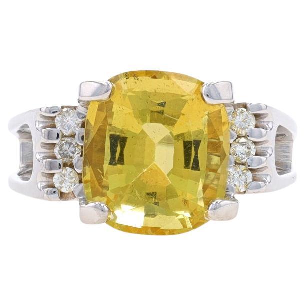 White Gold Heliodor/Yellow Beryl & Diamond Ring 14k Cushion 4.53ctw Euro Shank For Sale