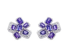 Ananya White Gold Hexagonal Earrings Set with Tanzanite and Diamonds