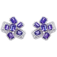 Ananya White Gold Hexagonal Earrings Set with Tanzanite and Diamonds Ananya White Gold Hexagonal Earrings Set with Tanzanite and Diamonds