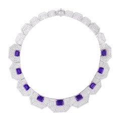 diamond set Ananya White Gold Hexagonal Necklace Set with Tanzanite and Diamonds