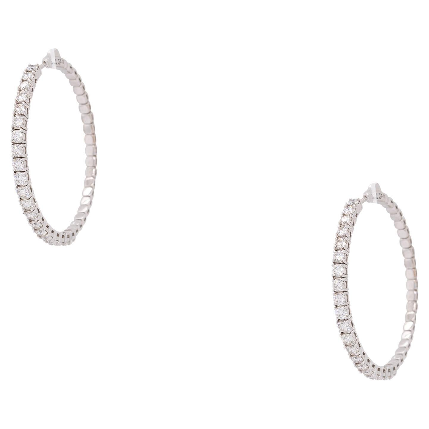 White Gold Hoop Earrings 3.94 Carat Outside Diamonds 14 Karat in Stock