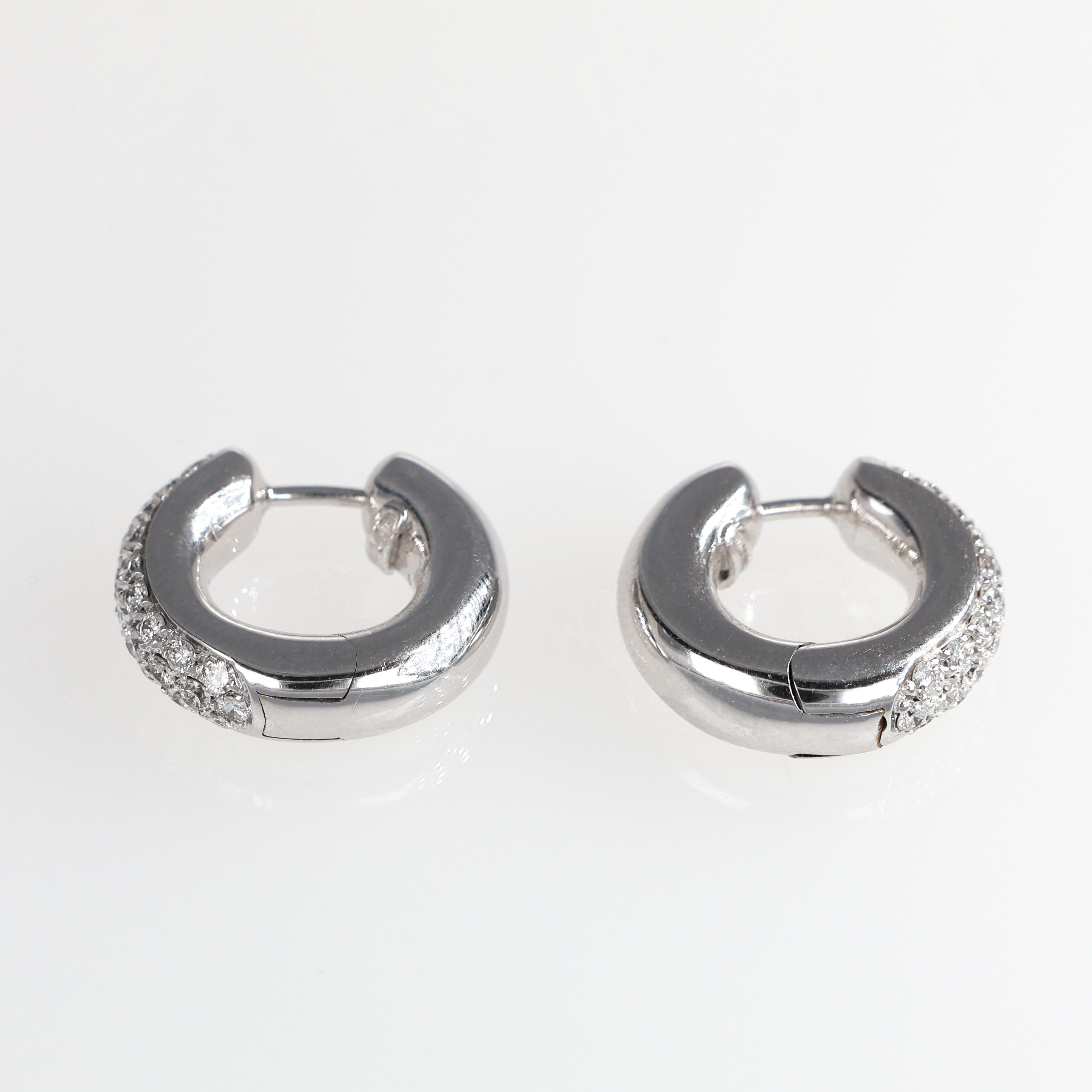 Brilliant Cut White Gold Hoop Earrings with Pavé Diamonds For Sale