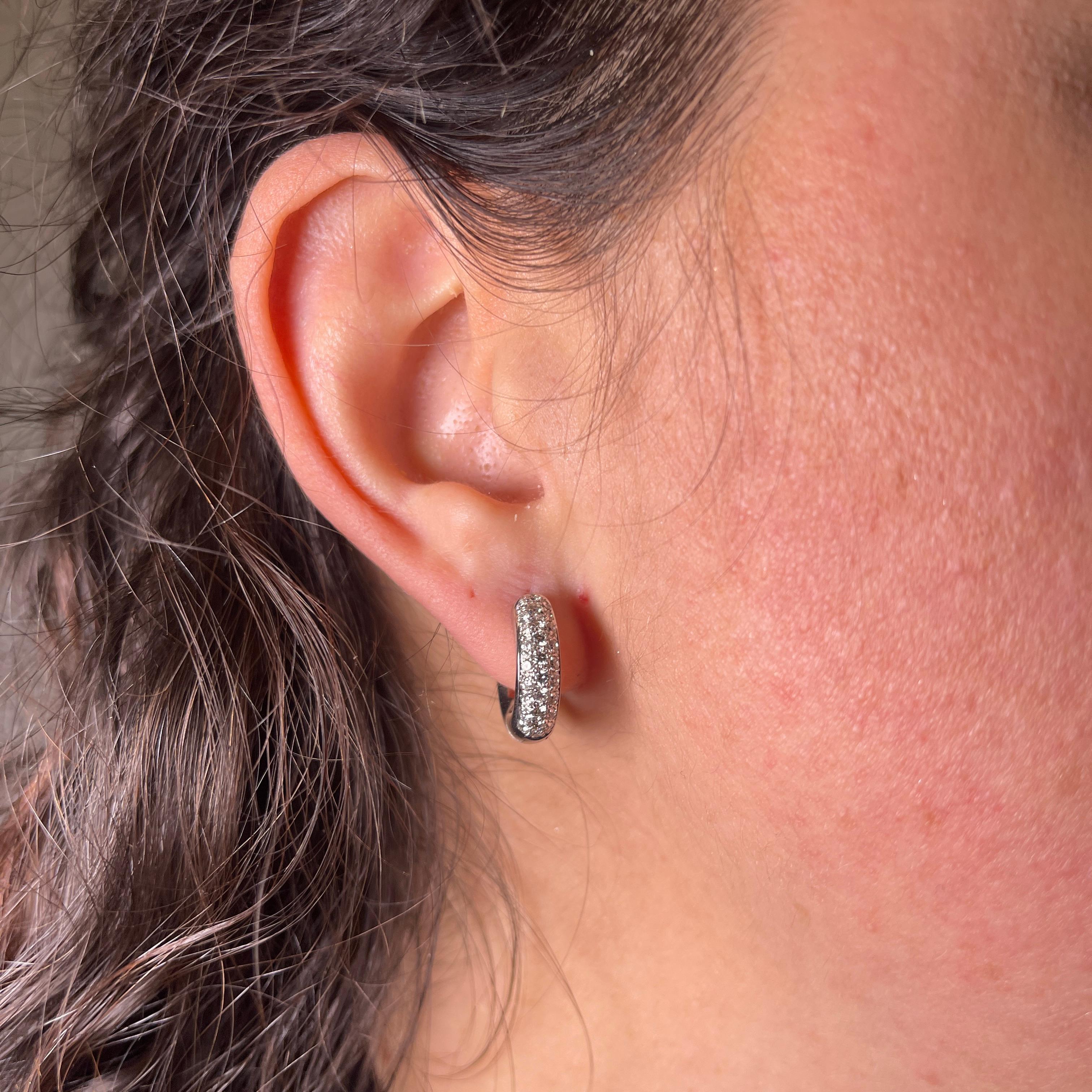 Women's or Men's White Gold Hoop Earrings with Pavé Diamonds For Sale