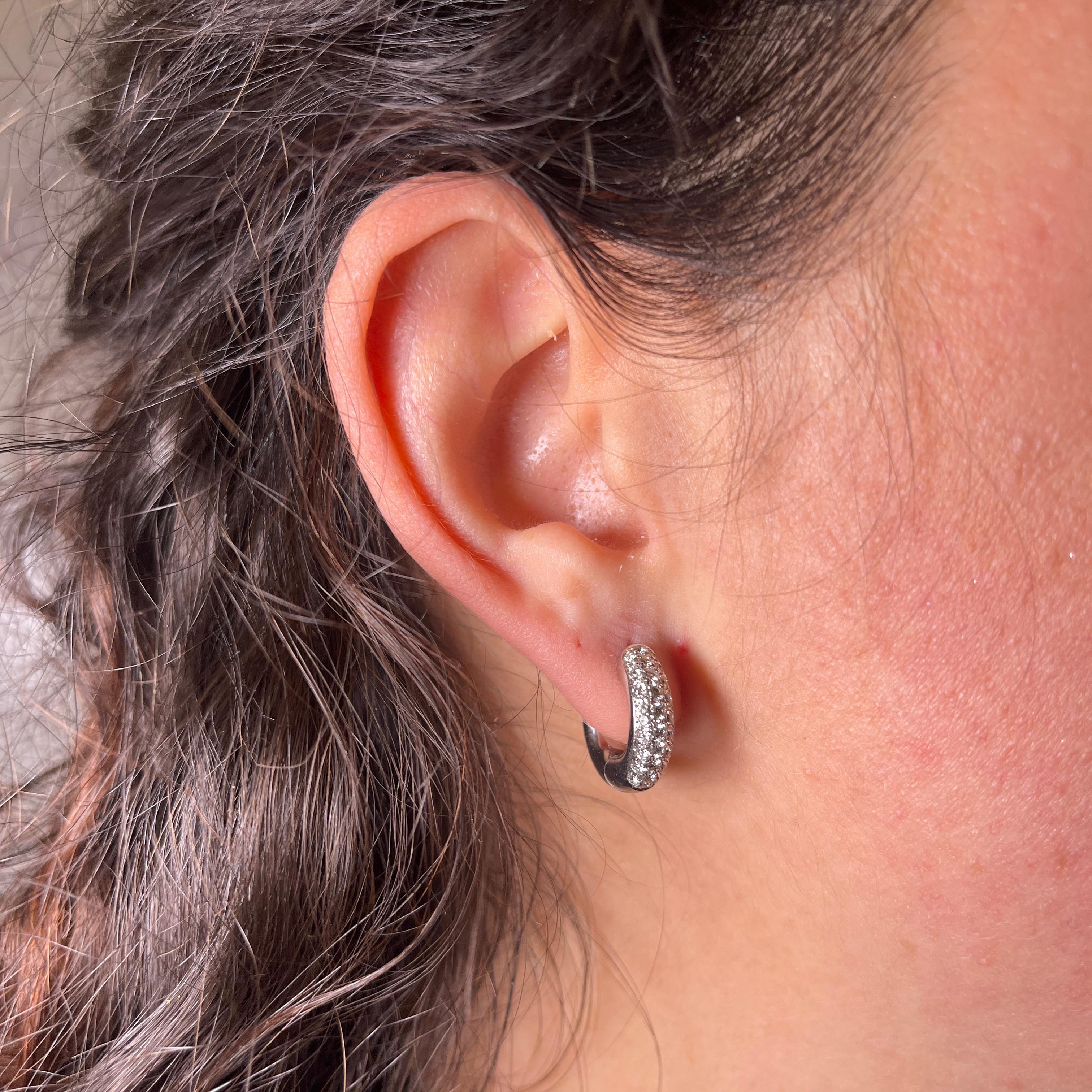 White Gold Hoop Earrings with Pavé Diamonds For Sale 1