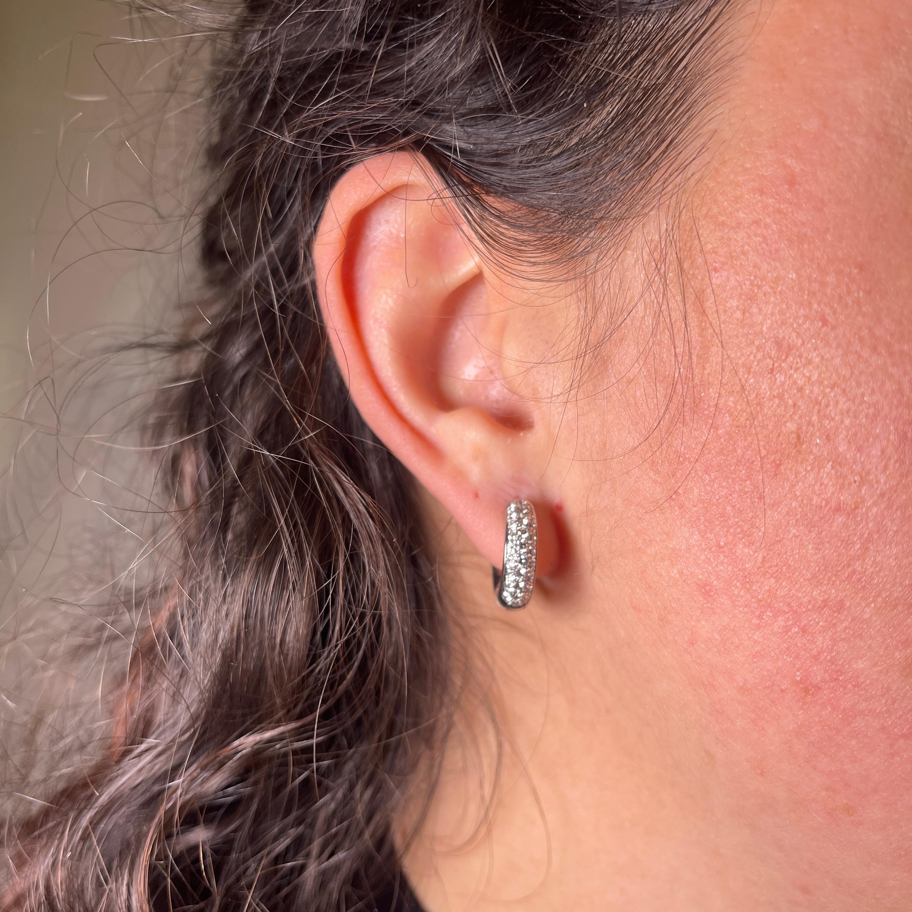 White Gold Hoop Earrings with Pavé Diamonds For Sale 2