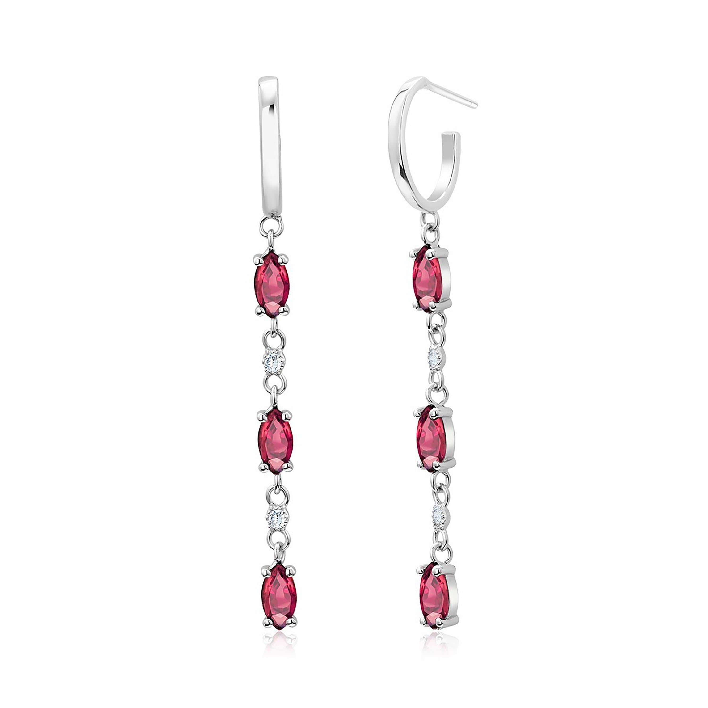 Six Marquise Rubies and Diamonds White Gold Hoop Earrings   In New Condition In New York, NY
